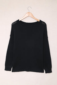 Black Oversize Knitted Drop-shoulder Sleeve Sweater