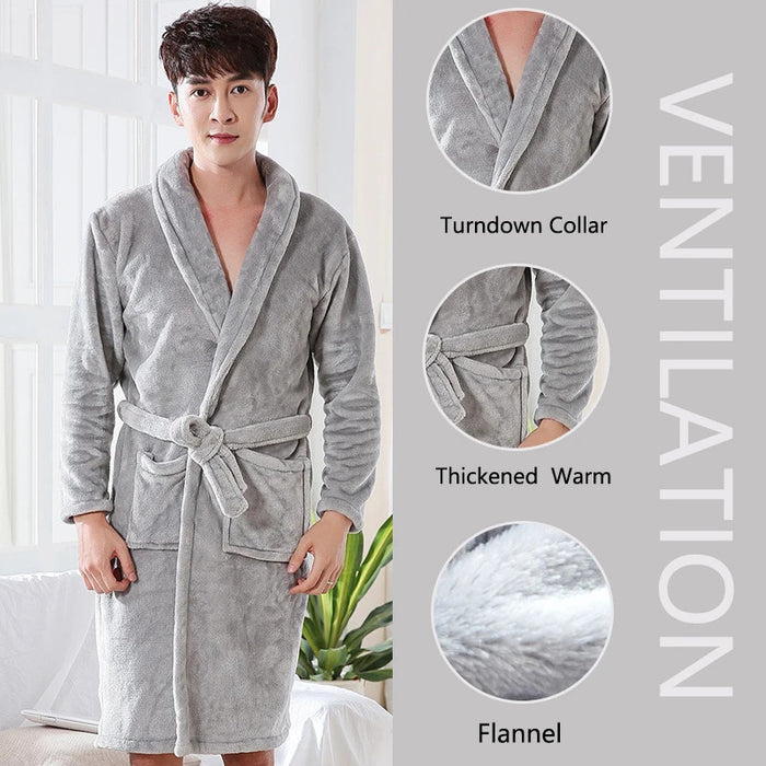 Thickened Warm Flannel Robe Large Size Autumn Winter Couple Pajamas Coral Velvet Ladies Bathrobe Homewear Padded Men Sleepwear