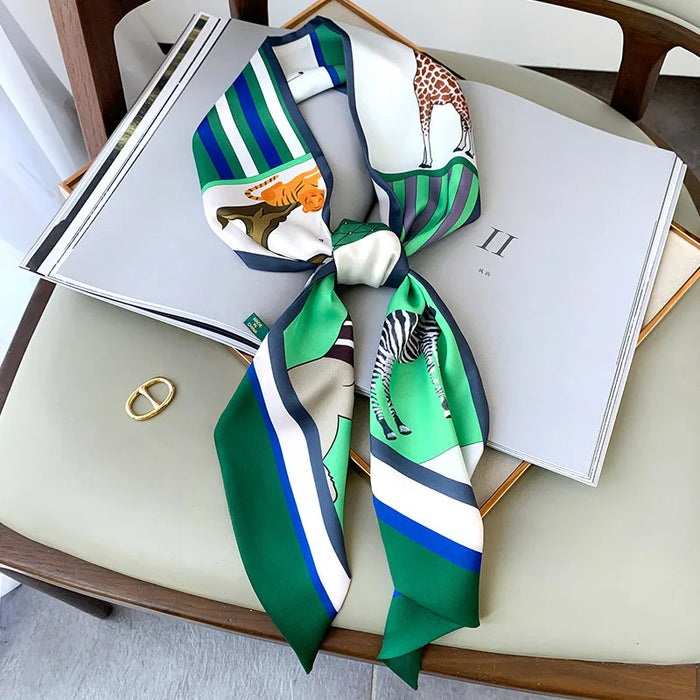 Long Silk Scarf Bag Tie Lady Neck Skinny Scarves Hairband Foulard Horse Print Brand Lady Neckerchief Ribbon 2021 Spring New