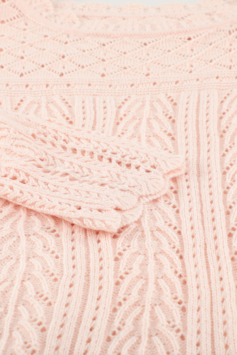 Pink Solid Drop Shoulder Knit Sweater