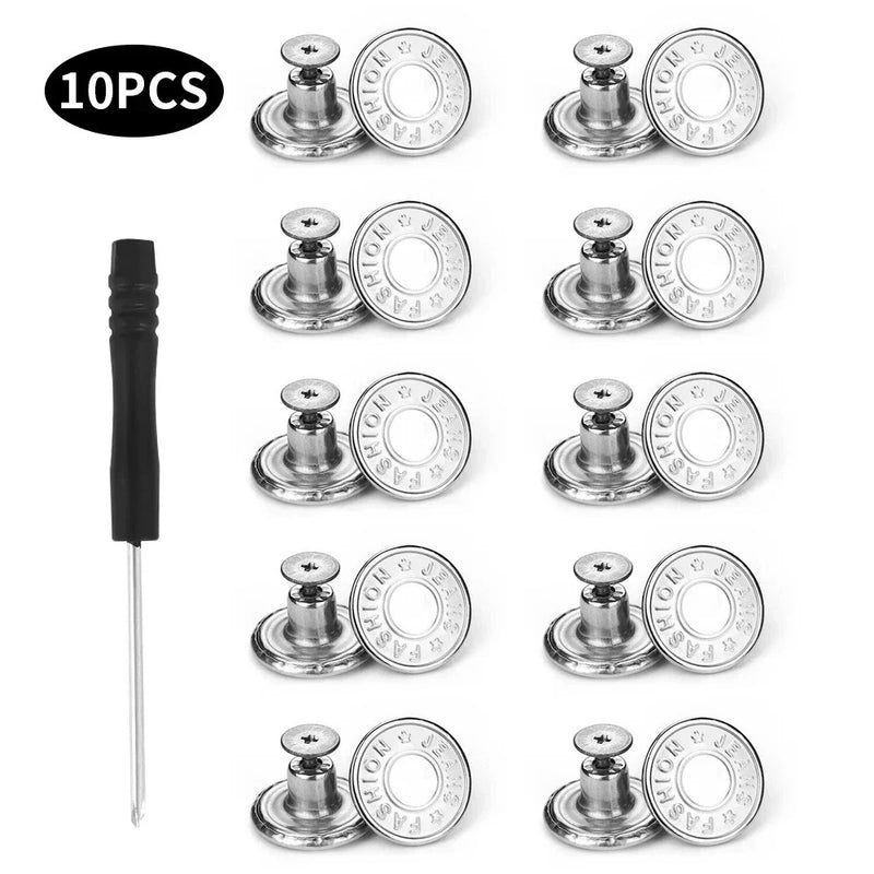 20/10pcs Detachable Jeans Screw Buttons with Screwdriver Clothes Replacement No Sewing Metal Pins Adjustable Waist Kit Tools