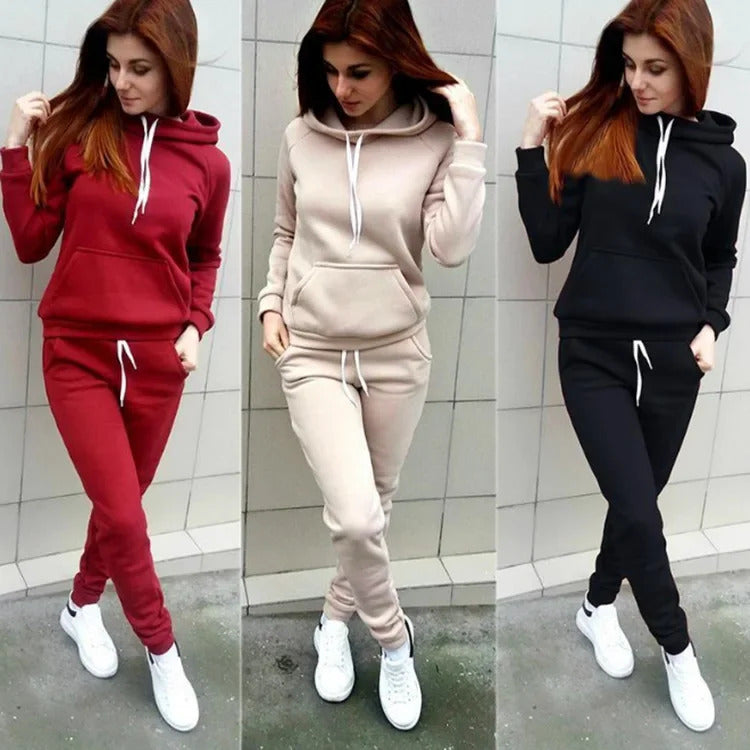 Plus Size 2024 Autumn/winter New Women's Sweatshirt Cap Sportsuit Fleece Lining European American Style Casual Clothing Sets