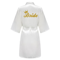 Grass Green Women's White Letter Bride Bridesmaid Short Satin Robes for Wedding Party Getting Ready