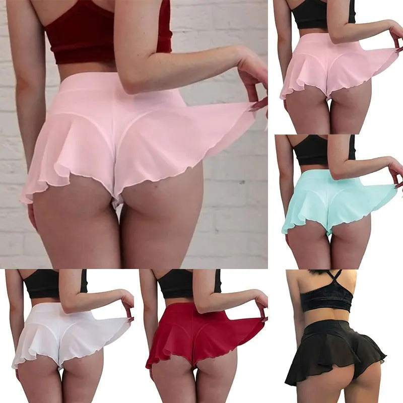 Womens Sexy Sheer Ruffles Skirt Shorts Transparent High Waist Mini Skirts Summer Sports Fitness Yoga Dance Hot Pants S-3XL