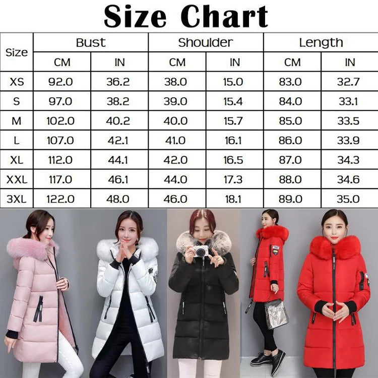 2024 Winter Women Parka Coats Long Cotton Casual Fur Hooded Jackets Thick Warm Slim-fit Jacket Female Overcoat Clothing