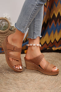 Chestnut Peep Toe Hollow-out Wedge Slippers