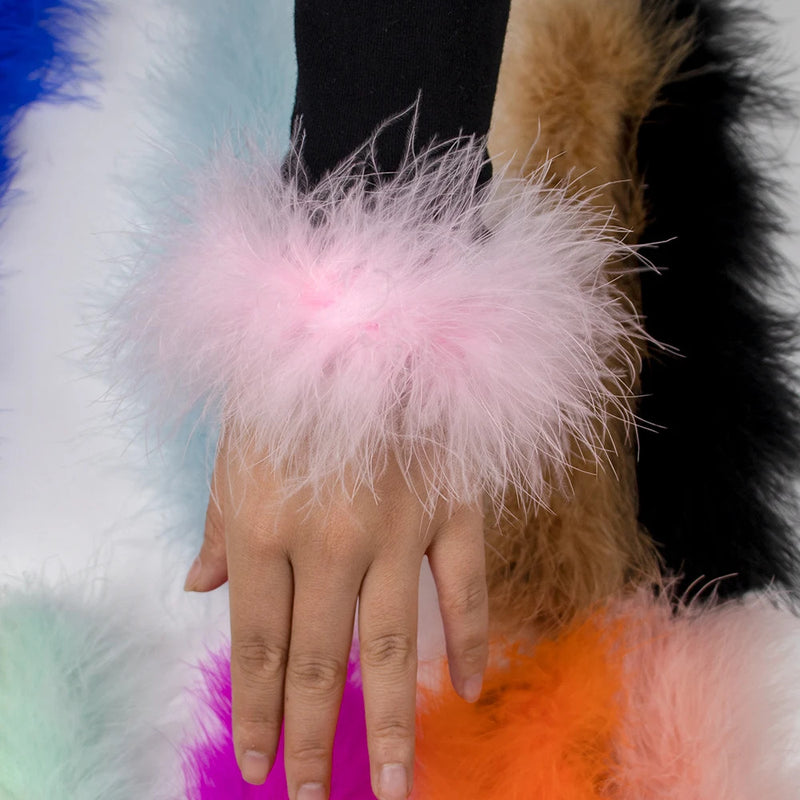 High Quality Real Fur Feather Cuffs Women's Summer Party Oversleeve with Feathers Fashion Ladies Feathers Cuff Snap on Wristband