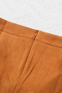 Brown Fringed Wrap Western Midi Skirt