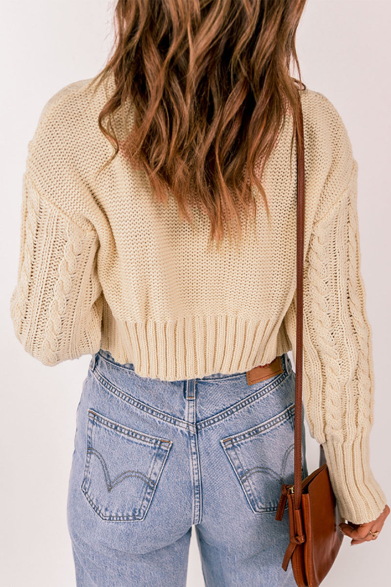 Apricot Cable Knit Crop Cardigan With Camisole