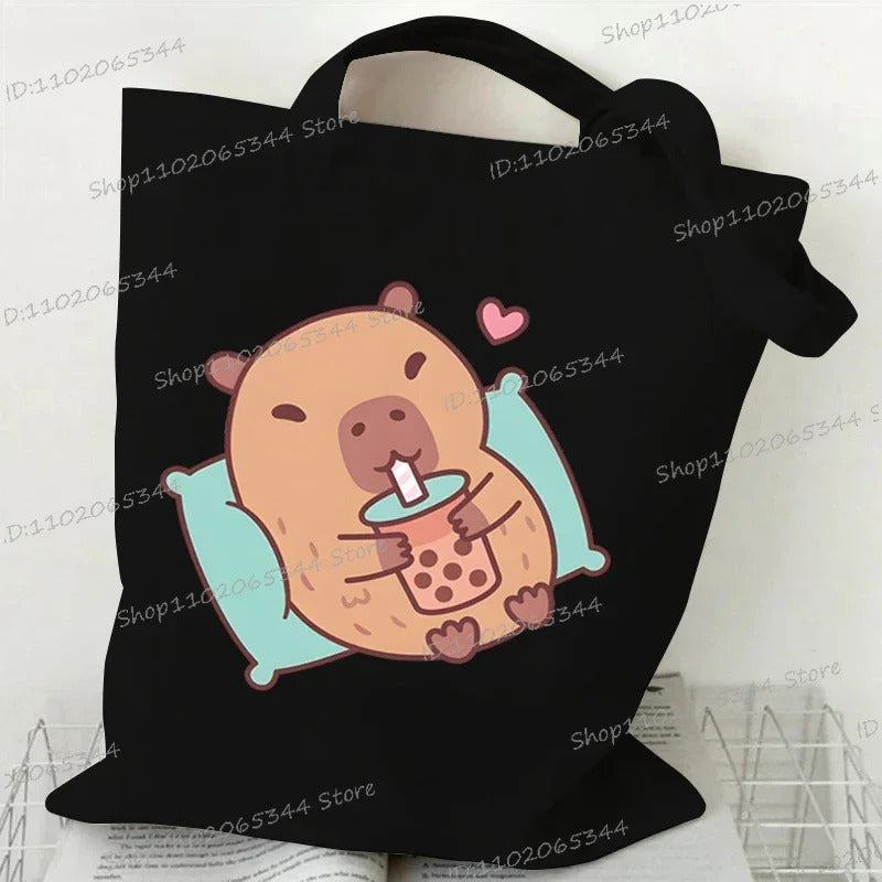 Bobo Tea Capybara Graphics Women Handbags Harajuku Animal Shoulder Bag Fashion Cartoon Tote Shopping Bag Side Bag for Ladies