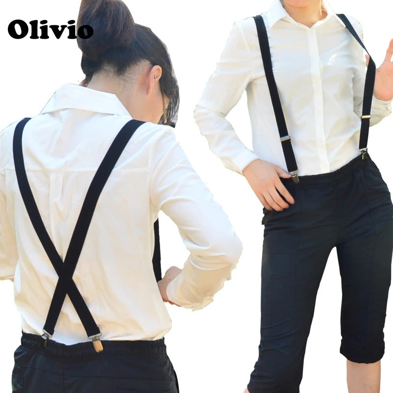 4  clips black no cross suspenders for women adult 2.5cm  pants with adjustable suspender Adjustable Elastic Trouser grey