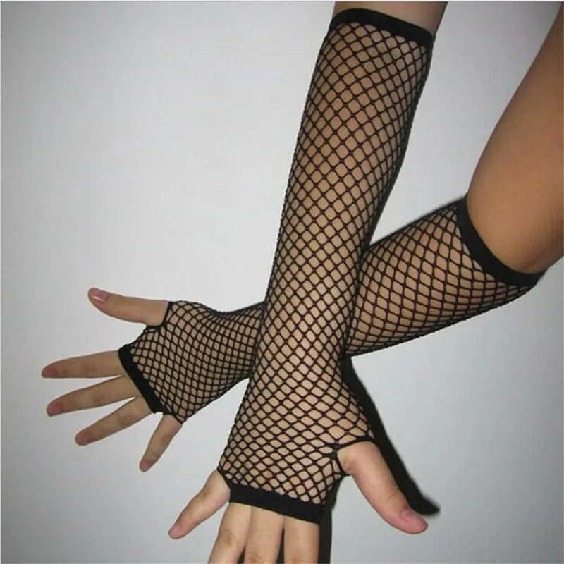 1 Pair Sexy Women Party Neon Fishnet Fingerless Long Gloves Sun Protection Sleeves Mesh Lace Thin Gloves Summer Arm Warmer