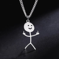 Skyrim Hip Hop Fxck You Funny Doodle Pendant Keychain Holder Stainless Steel Middle Finger Stickman Keyring Car Key Chains Gift