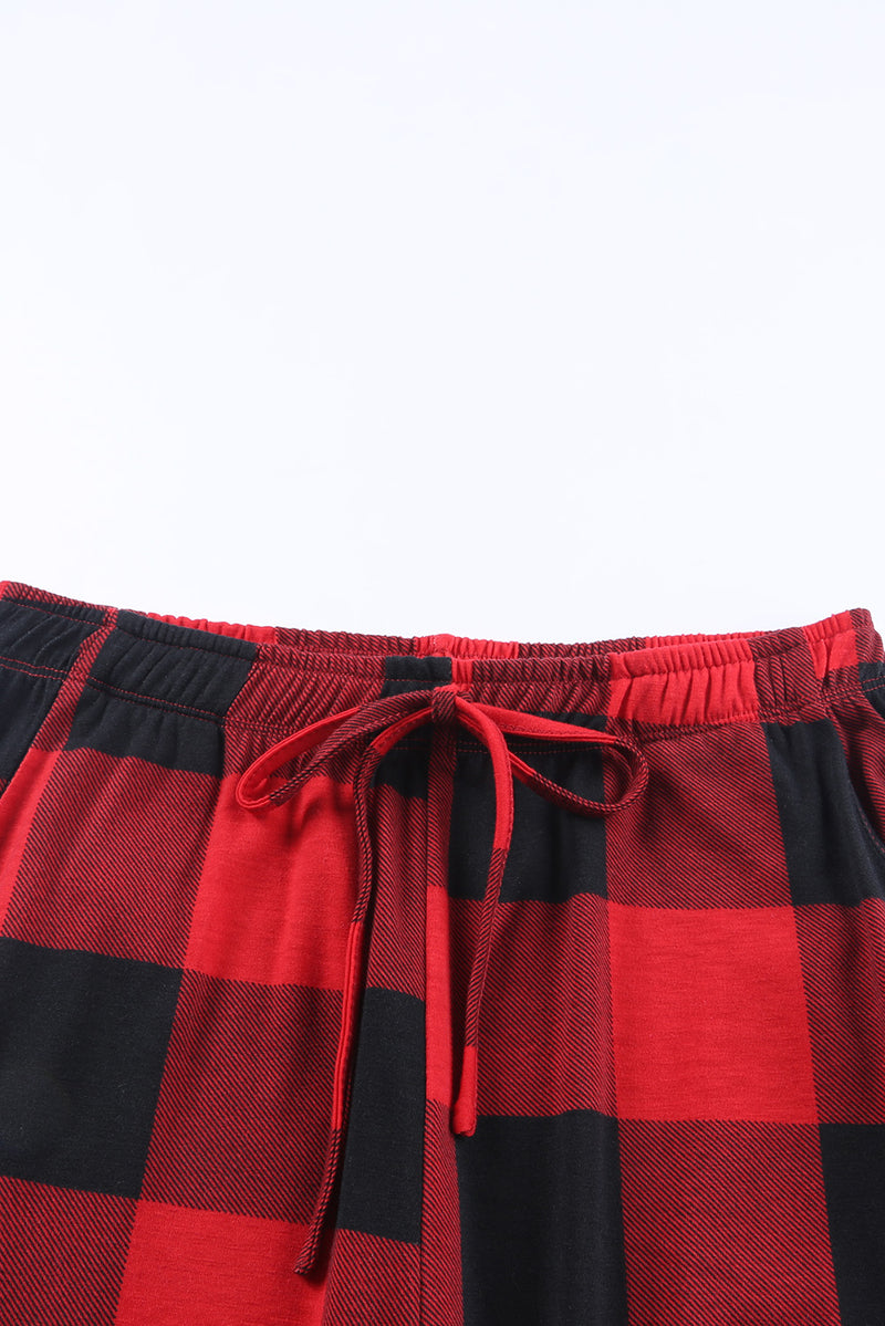 Fiery Red Plaid Merry Christmas Graphic Loungewear Set