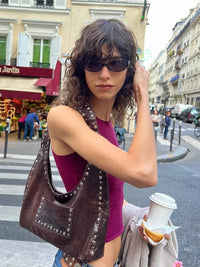 24 new retro rivet decorative shoulder bag European and American motorcycle wind oil wax leather armpit handbag for women