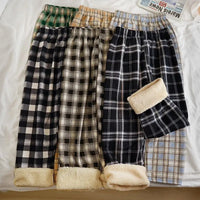 Padded Thickened Wide Leg Pants Winter LambswoolPlaid Pants Female High Waist Casual Straight Pants