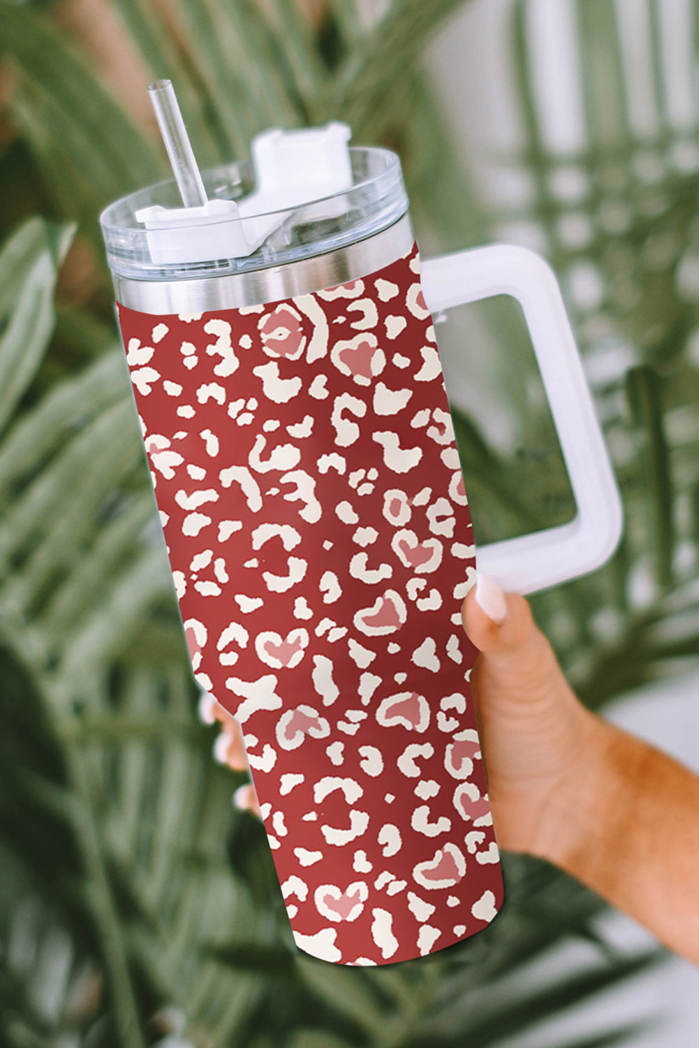 Red Valentine Leopard Heart Print Stainless Steel Tumblers