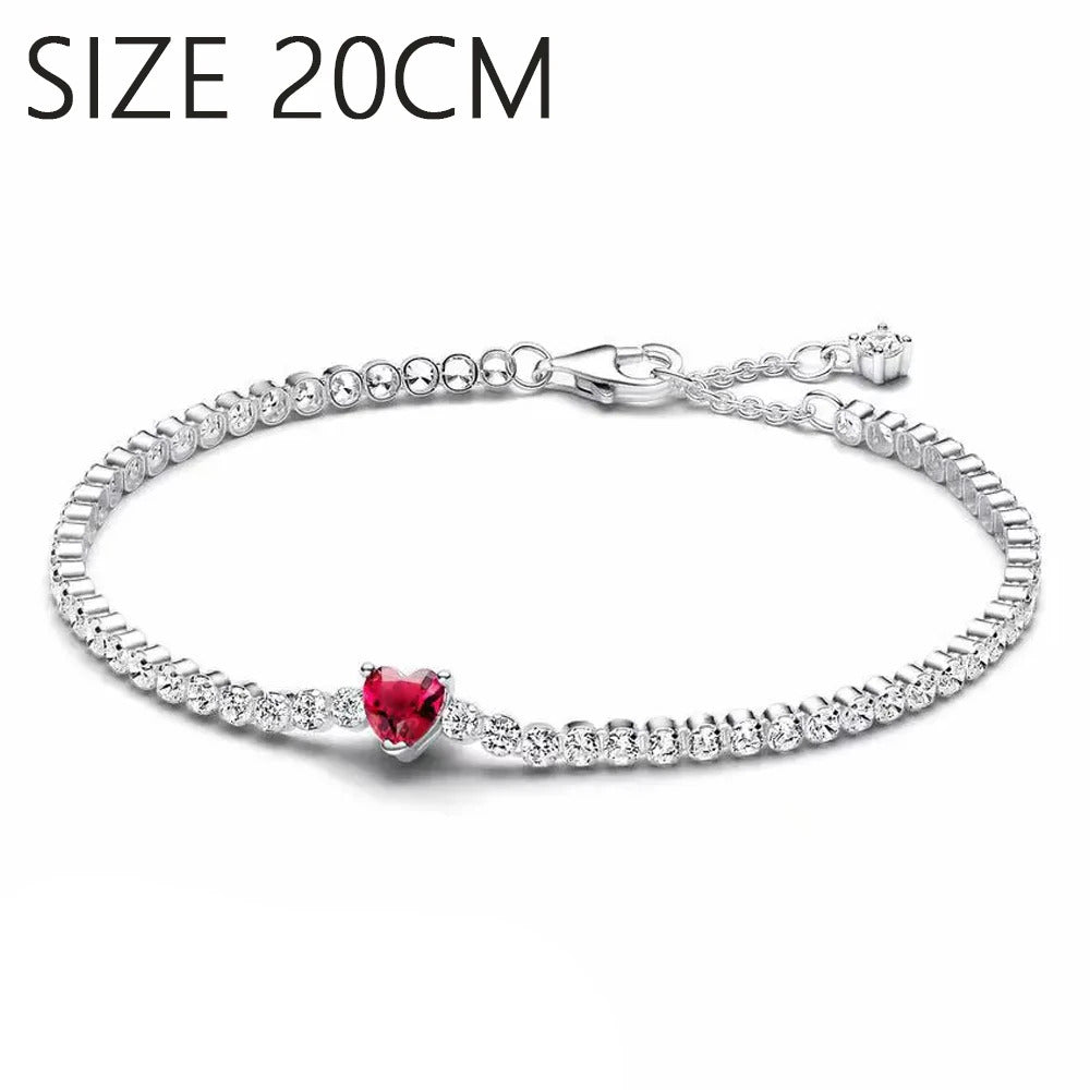 S925 Sterling Silver Valentine's Day Red Series Red Heart Charm Bow Ring Heart Necklace Fit Bracelet DIY for Women Jewelry Gift