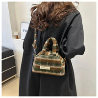 Fashion Retro Plush Plaid Women's Shoulder Bag Casual Retro Ladies Woolen Crossbody Bags Female Change Purse Tote Handbags