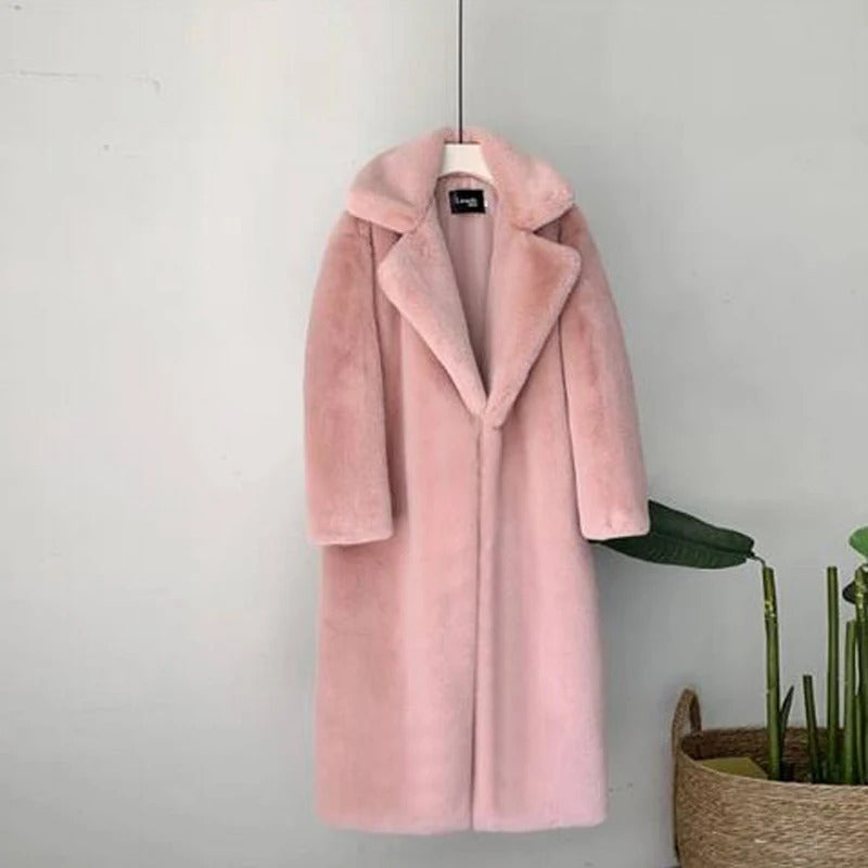 Winter Women High Quality Faux Rabbit Fur Coat Luxury Long Fur Coat Loose Lapel OverCoat Thick Warm Plus Size Female Plush Coats