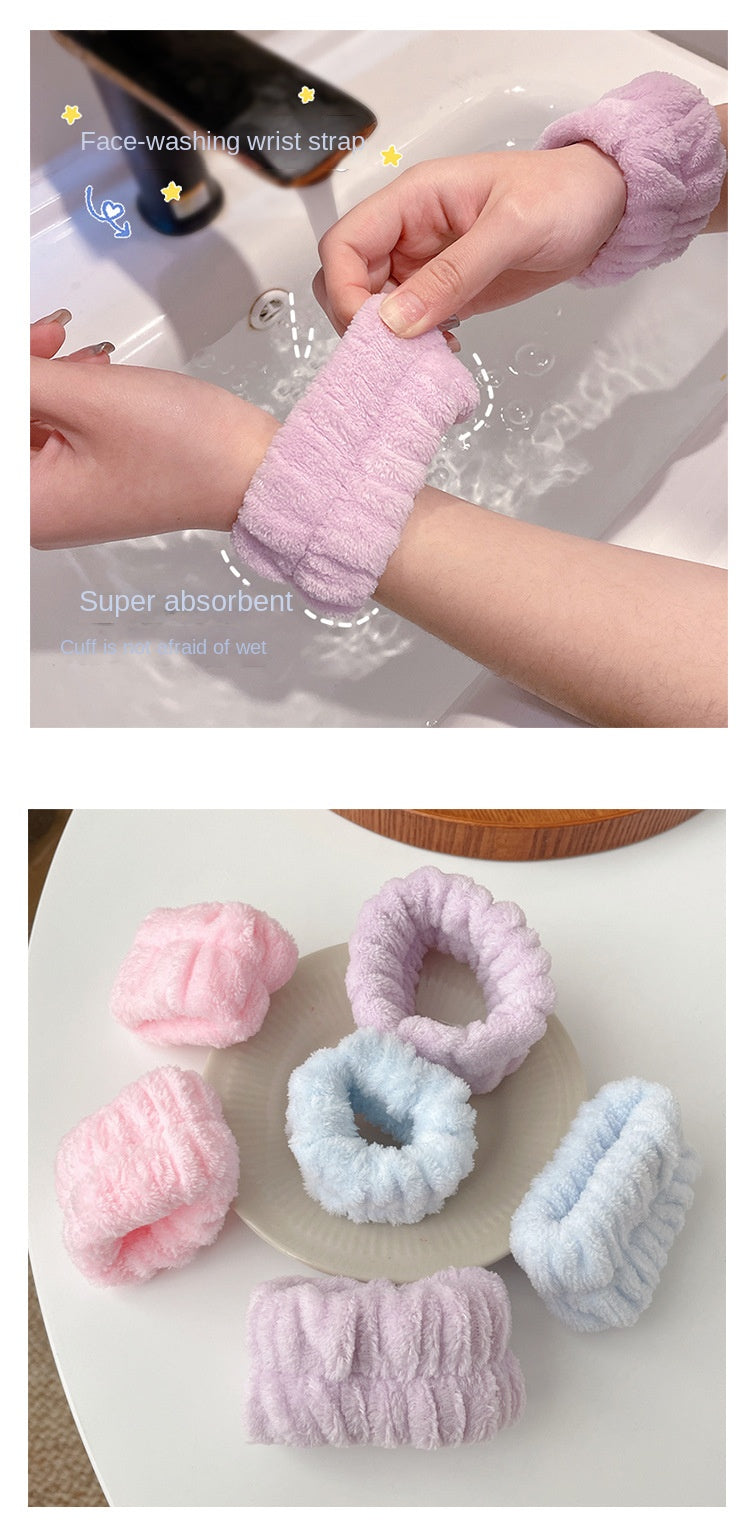 Fashion 2pcs One Pair Wash Face and Wrist Band Absorb Water Sweat Wiping Bracelet Hairband Moisture Proof Sleeve Wrist Guard