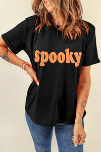 Black Halloween Spooky Crew Neck Casual Graphic Tee