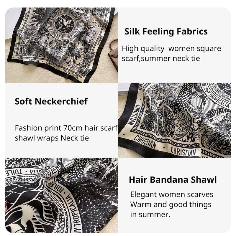 Print 70cm Silk Satin Headkerchief Women Luxury Design Neck Tie Scarf Female Hair Hand Wrist Foulard Shawl Hijab Bandana