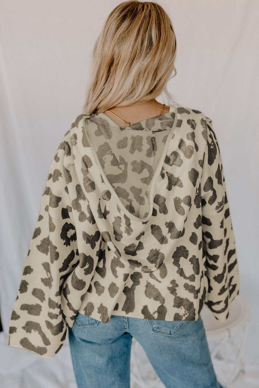 Leopard Drawstring Hooded Pullover Sweater