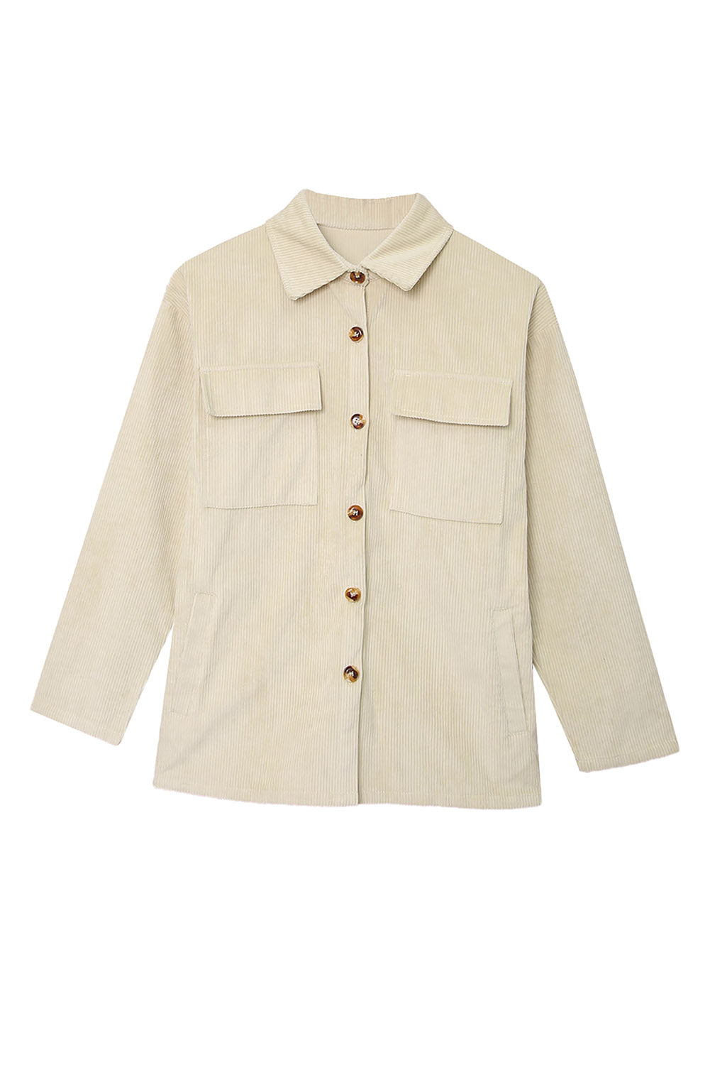 Pocketed Button Ribbed Textured Shacket