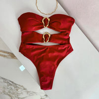 Bandeau Bikini Sexy Women Swimsuit Female Swimwear 2024 Bikini Set Push Up Swimming Suit Solid Beachwear Brazilian Thong Biquini