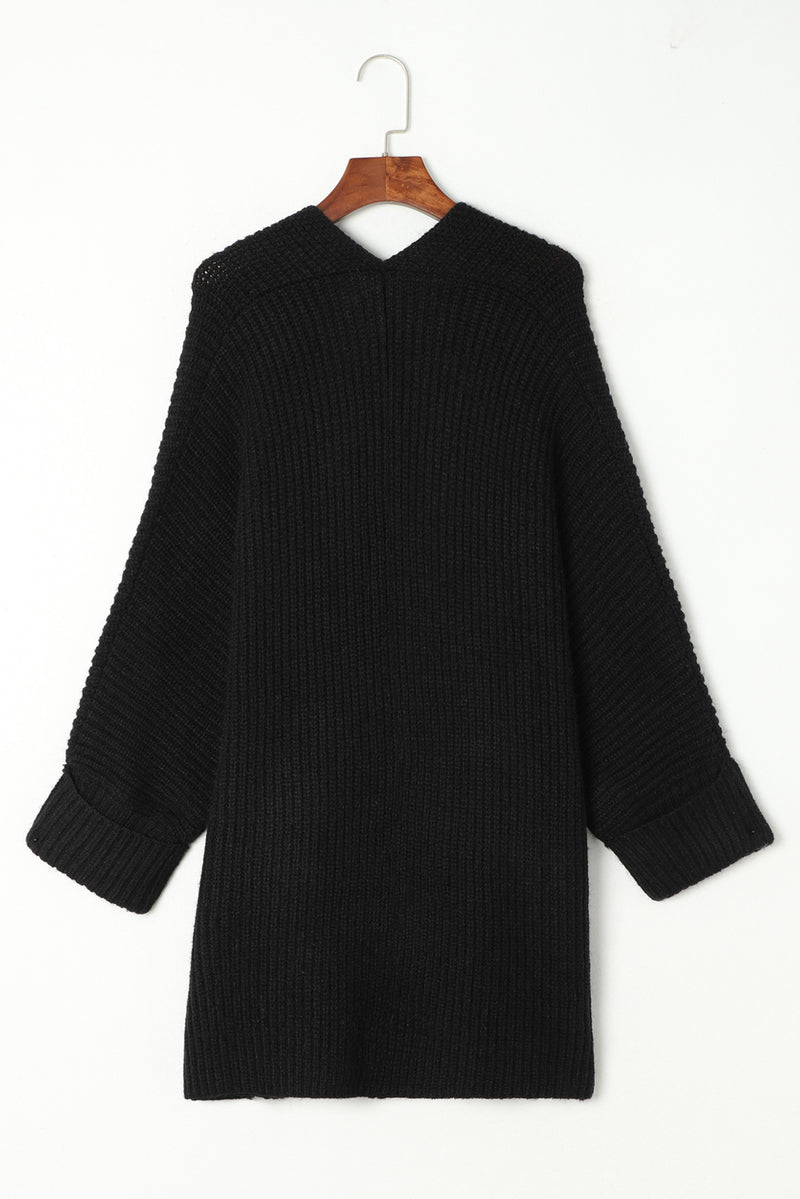 Black Oversized Fold Over Sleeve Sweater Cardigan