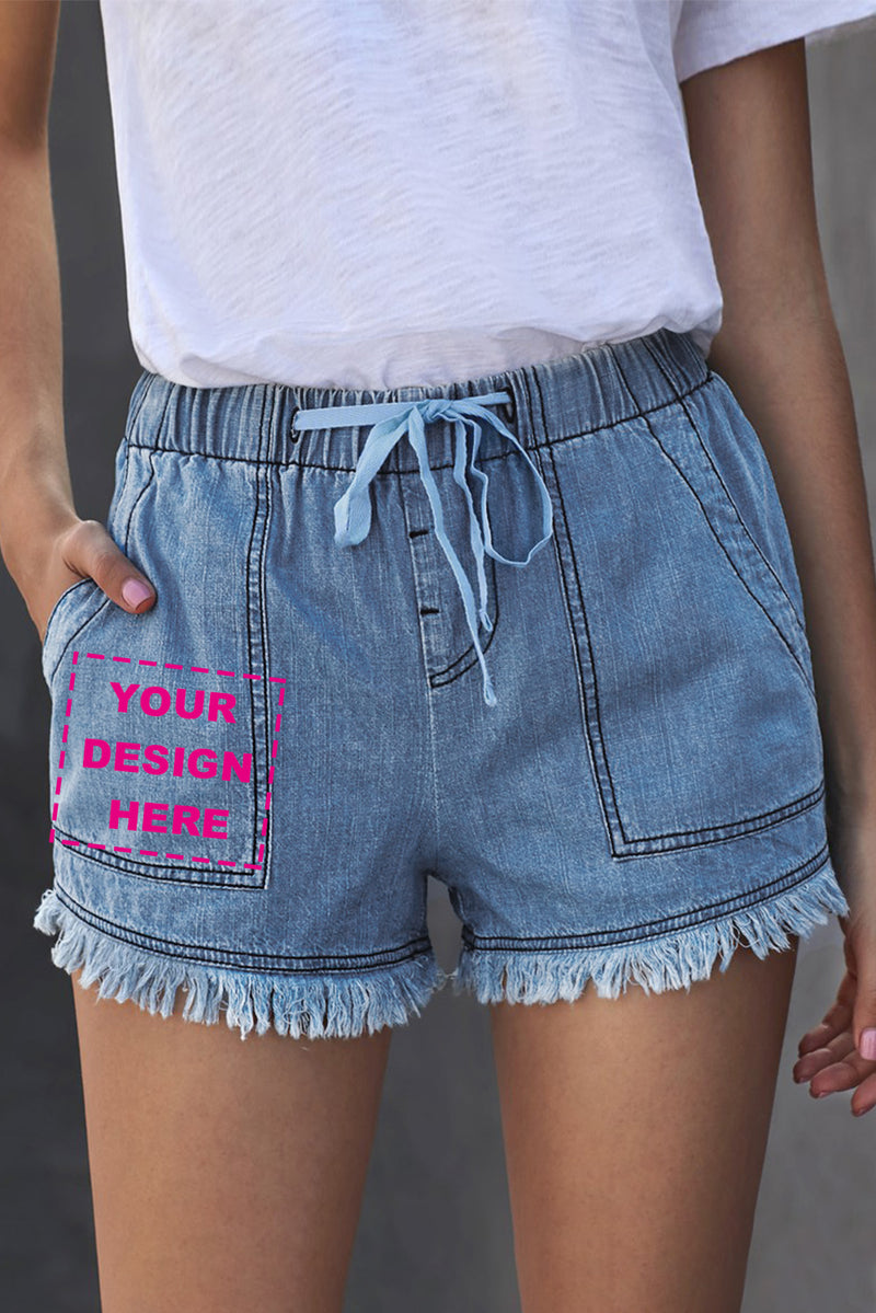 Blank Apparel - Sky Blue Casual Pocketed Frayed Denim Shorts