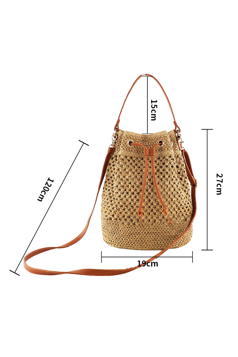 Camel Paper Rope Woven Large Capacity Bucket Bag