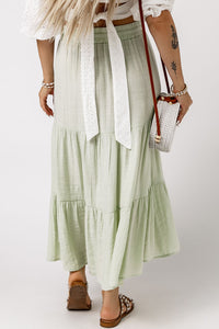 Green Drawstring High Waist Tiered Long Skirt