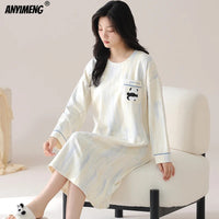 M-5XL Plus Size Autumn Spring Women Long Nightgowns Pullover Loose Bra Padded Sleepshirt Casual Cotton Nightdress Leisure Shirt