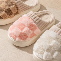 Fashion Couple Winter Toe Wrap Warm Plaid Cotton Slippers Thick Soft Sole Slides Men Women Indoor Floor Flat Home Non-slip Shoes