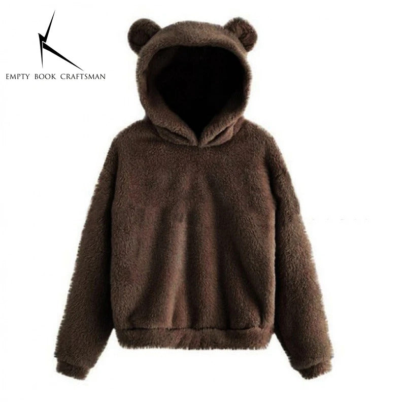 Autumn Winter Women's Hoodies Winter Women Long Sleeve Rabbit Ear Hood Sweatshirt Cute Plush Warm Casual Hoodie Tops