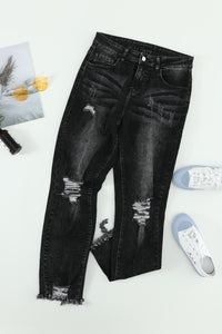 Black Ripped Slim Fit Washed Jeans