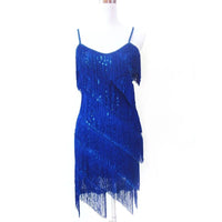 Women Sexy Tassel  Latin Dress Tiered Fringe Flapper Dress Evening Nightclub Dancing Fancy Costumes C-Neck Sequin Dress