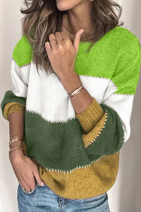 Green Pullover Colorblock Winter Sweater