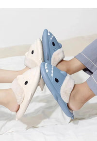 Winter Women Shark Slippers Couple Removable Liner Indoor Warm Cute Shark Slides Plush Cotton Flip Flops Home Indoor Cotton Shoe