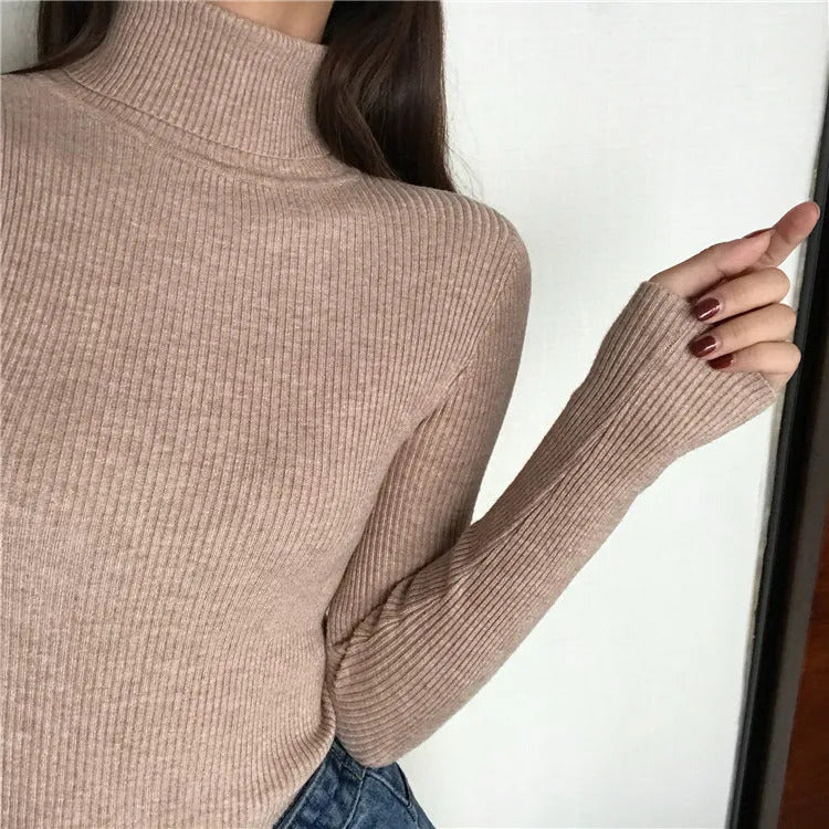 2024 Autumn Winter Thick Sweater Women Knitted Ribbed Pullover Sweater Long Sleeve Turtleneck Slim Jumper Soft Warm Pull Femme