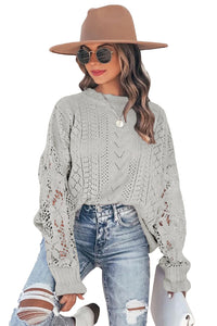 Gray Crochet Lace Pointelle Knit Sweater