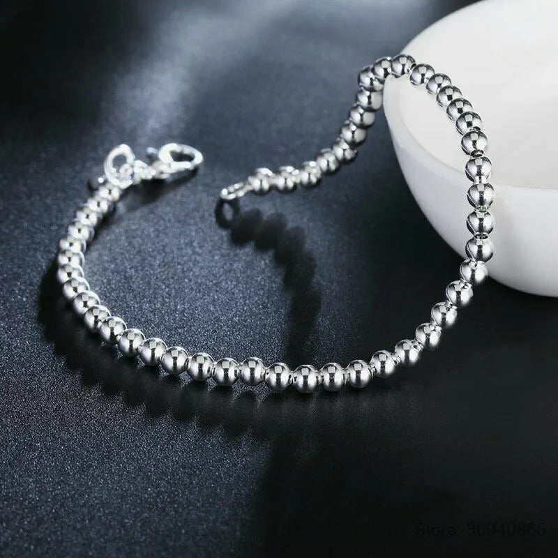 925 Sterling Silver Charm Bracelet for Women, 4mm Beads Chain, Popular Brands Jewelry, Wedding Party, Christmas Gifts