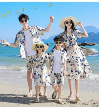 2024 Summer Holiday Family Vacation Look Clothes Dad and Son Shirts Two Piece Outfits Sets Mom and Daughter Short Sleeve Dress