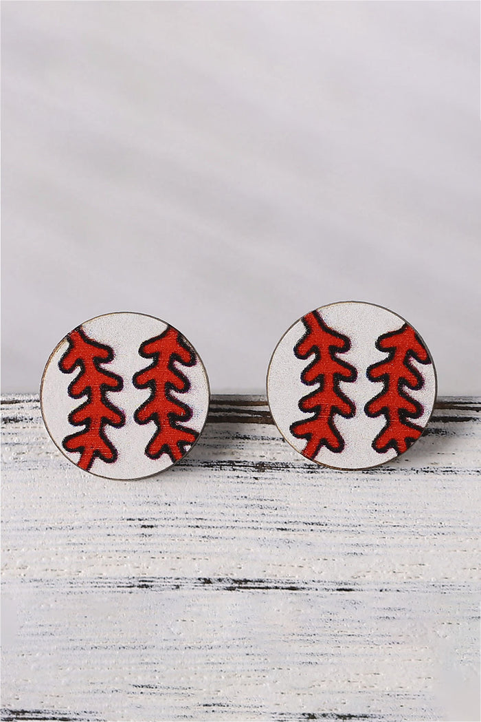 Bright White Wooden Baseball Studded Earrings