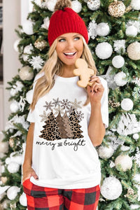 Black Leopard Christmas Tree Graphic Crew Neck T Shirt