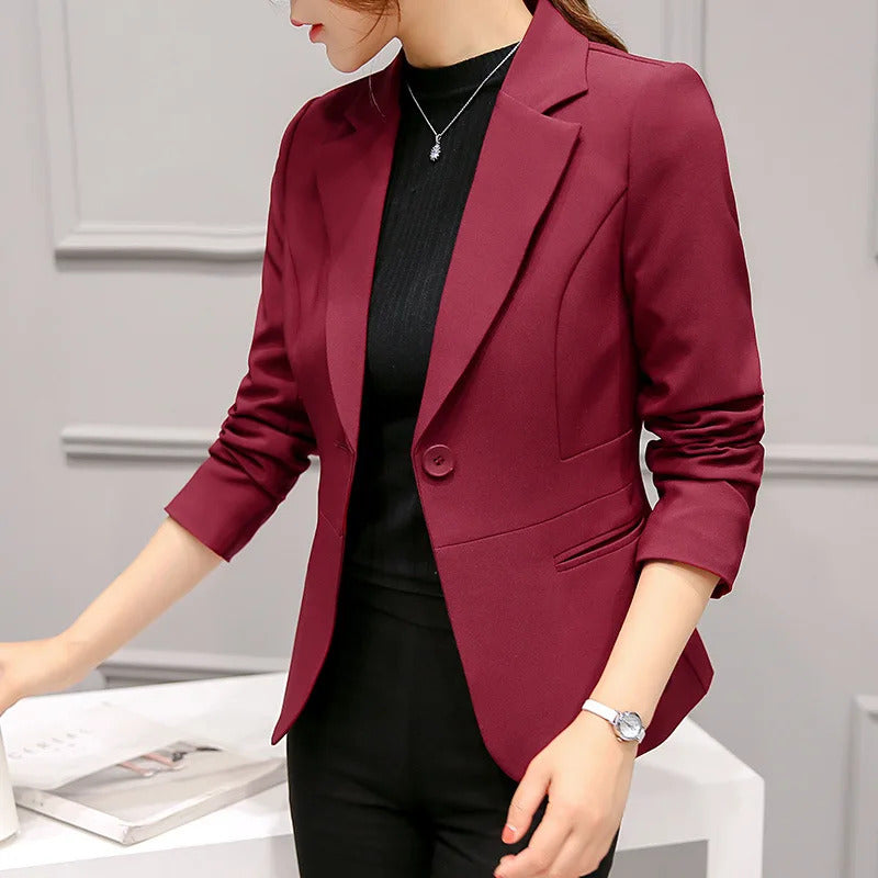 Women's Blazer 2022 Red Long Sleeve Blazers Pockets Jackets Coat Slim Office Lady Jacket Female Tops Suit Blazer Femme Jackets