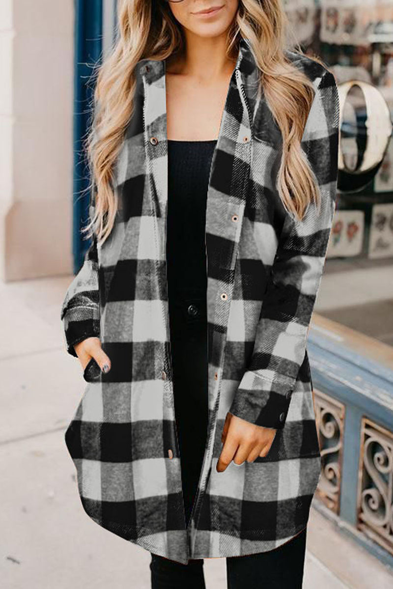 Blue Turn-down Collar Plaid Shirt Jacket