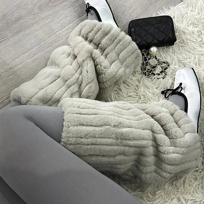 Women Thickened Imitation Mink Fur Plush Leg Warmers Boots Cover Warm Leggings Boots Mid Length Socks Harajuku Party Accessories